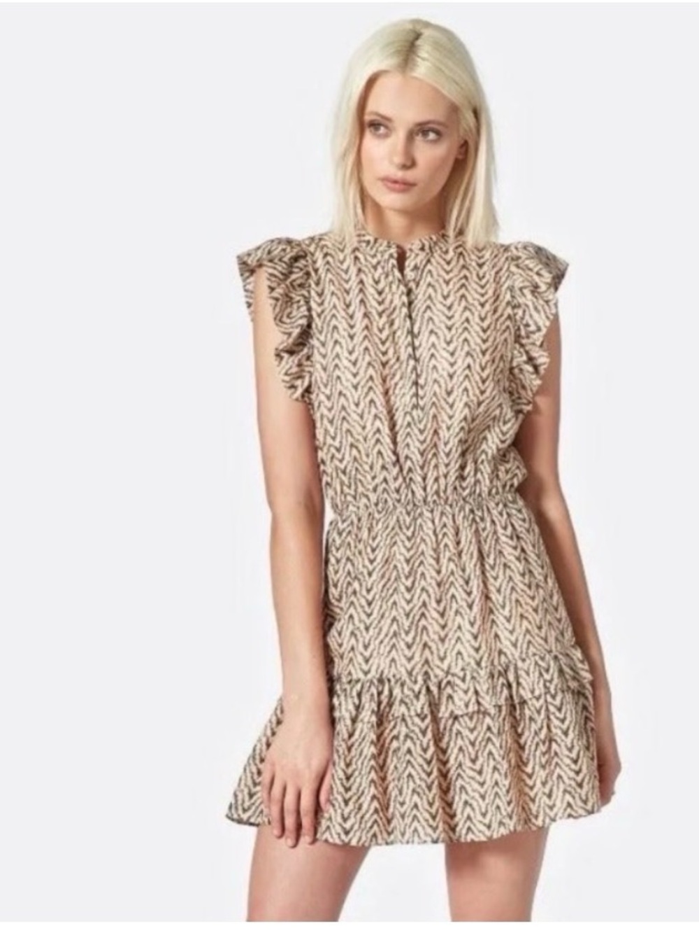 Joie Beige Chevron Ruffle Mini Dress